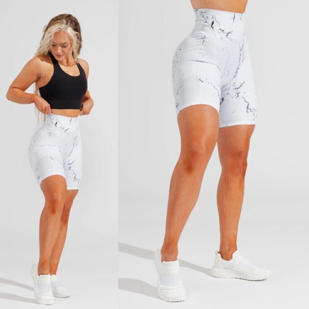 BuffBunny Limitless White Marble Size M Seamless Pocket Biker NEW Active Shorts - Picture 10 of 10